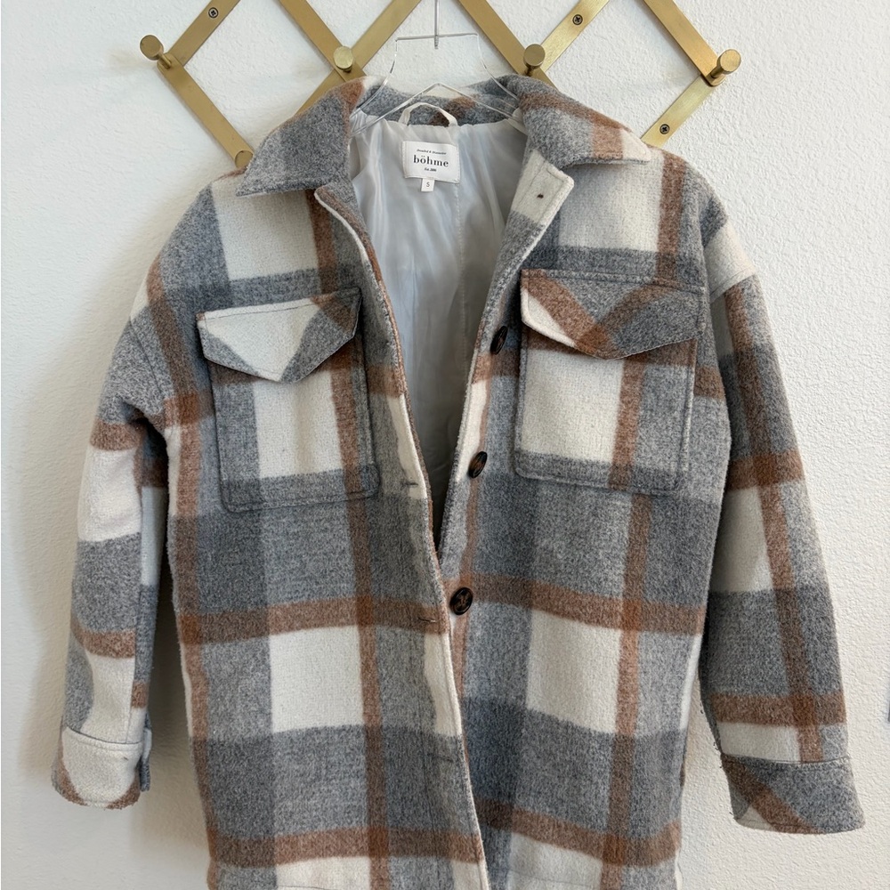 Boheme Plaid Shacket Jacket in Cream Brown Small - Picture 10 of 10
